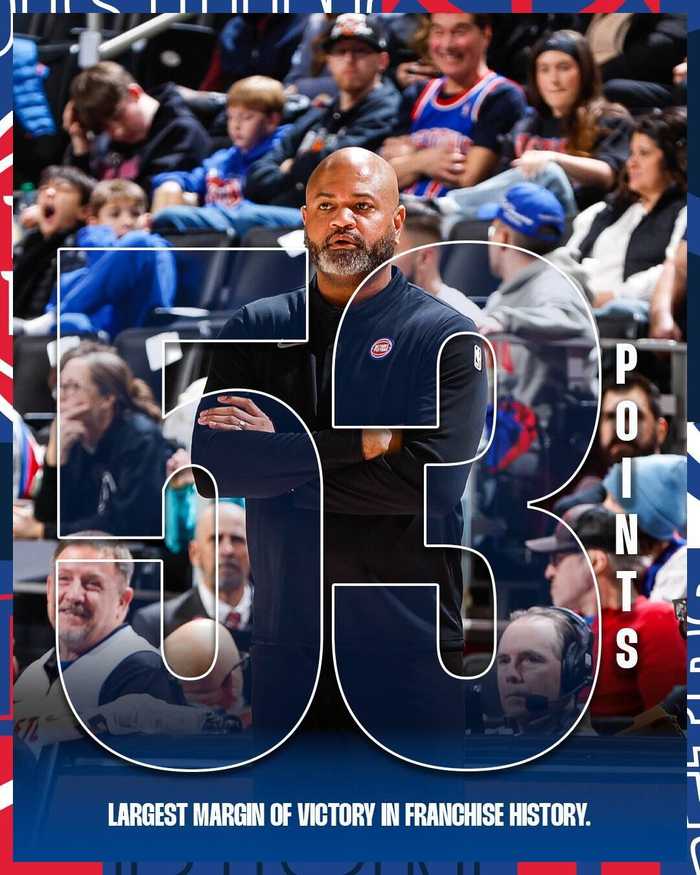 活塞狂胜53分破纪录，稳居东部第一！CC18分11助攻，杜伦21分10板